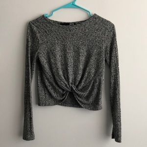 Gray top. Tied in front.